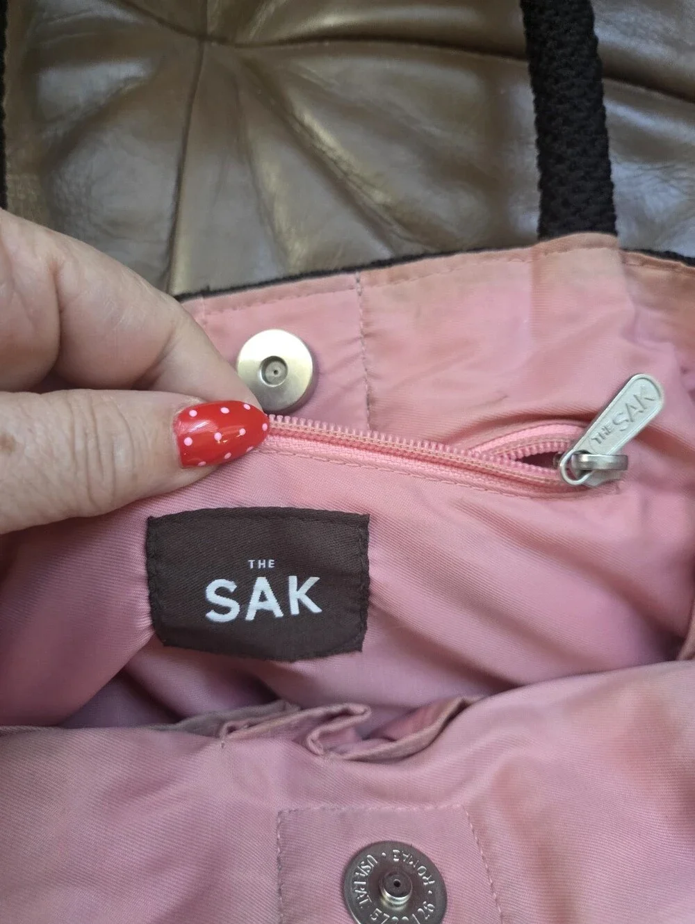 Vintage Y2K The Sak Hand Crochet Black Shoulder Bag Tote Baby Pink Lining